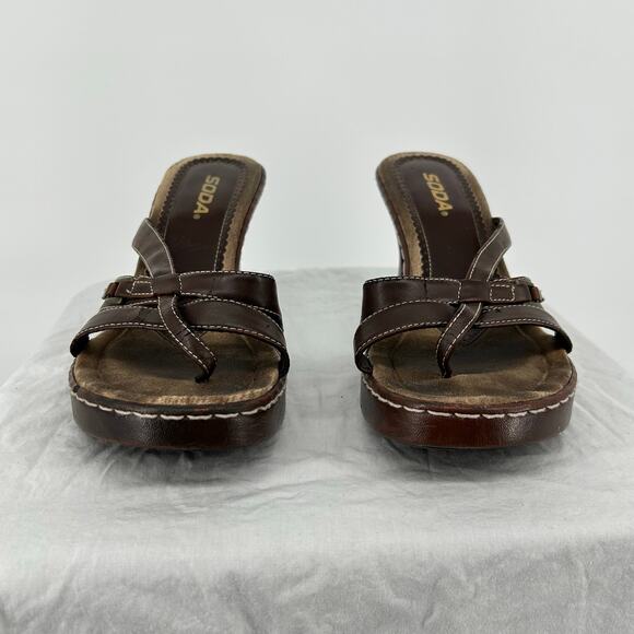 Vintage 90s y2k Womens Brown SODA Strappy Platform Block High Heel Pumps Sz 8.5M - Picture 2 of 8